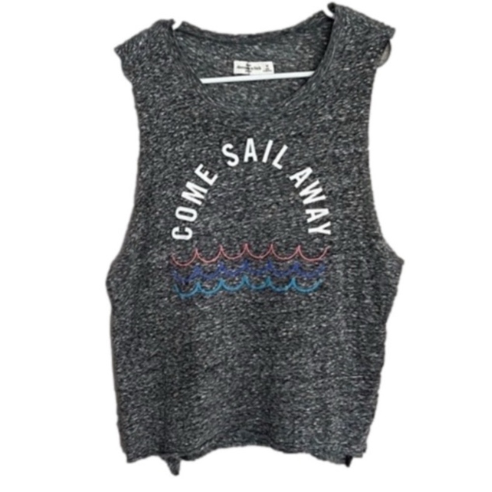 COME SAIL AWAY Screen Print Crop Top Space Dye Gray M